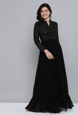 kvsfab Women Embroidered Gown Kurta(Black)