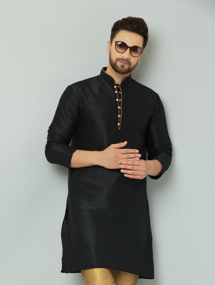 kaifoo Men Solid Straight Kurta(Black)