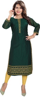 Dream & Dzire Women Embroidered Straight Kurta(Green)