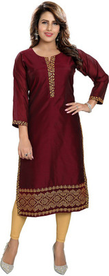 Dream & Dzire Women Embroidered Straight Kurta(Maroon)
