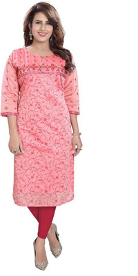 Dream & Dzire Women Embroidered Straight Kurta(Pink)