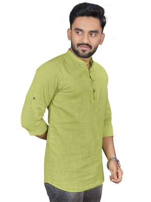 allan peter Men Solid Straight Kurta(Green)