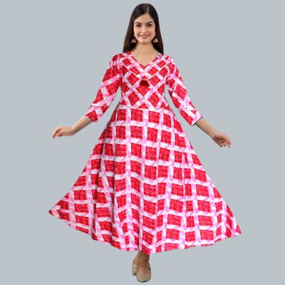 SILVER ORGANISATION Women Geometric Print Anarkali Kurta(Pink)