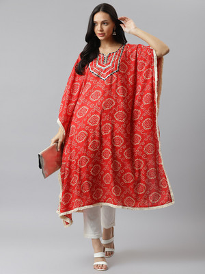 Stylum Women Printed Straight Kurta(Red)
