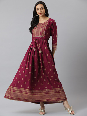 Stylum Women Printed Flared Kurta(Purple)