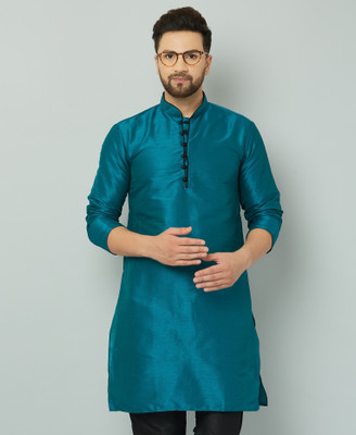 kaifoo Men Solid Straight Kurta(Green)