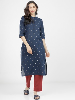 VISHUDH NEW Women Floral Print Straight Kurta(Dark Blue)