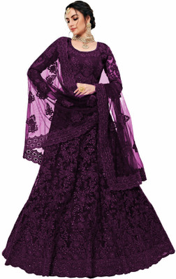 GOWTRAM Embroidered Semi Stitched Lehenga Choli(Purple)