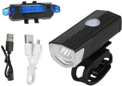 RESHNE Bicycle Super Bright USB Rechargeable Waterproof Headlight and Taillight (Combo) LED Front Rear Light Combo(Black, Blue)