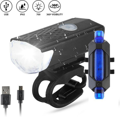 FASTPED Bicycle Headlight and Tail Light USB Charging Waterproof Bicycle Light Set (Combo) LED Front Rear Light Combo(Black, Blue)