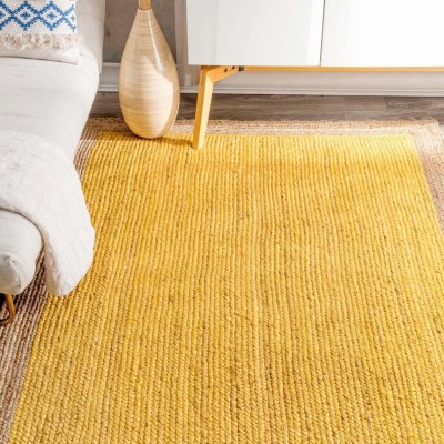 ARANTIQUERUGS Yellow Jute, Cotton Carpet(3 ft,  X 5 ft, Rectangle)
