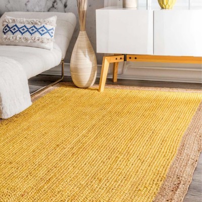 ARANTIQUERUGS Yellow Jute, Cotton Carpet(4 ft,  X 6 ft, Rectangle)