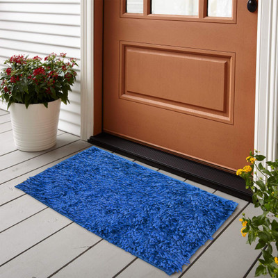 Gangji Polyester Door Mat(Blue, Medium, Pack of 2)