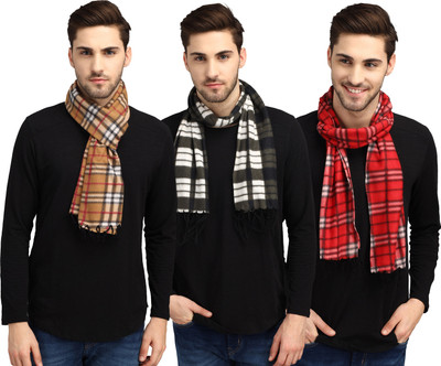 Trendy World Checkered Men Muffler(Pack of 3)
