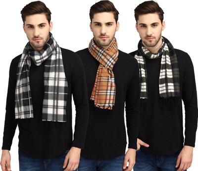 Trendy World Checkered Men Muffler(Pack of 3)