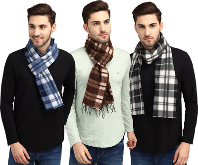 Trendy World Checkered Men Muffler(Pack of 3)