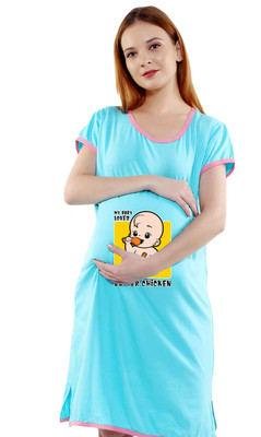 Sillyboom Women Maternity/Nursing Nighty(Light Blue)