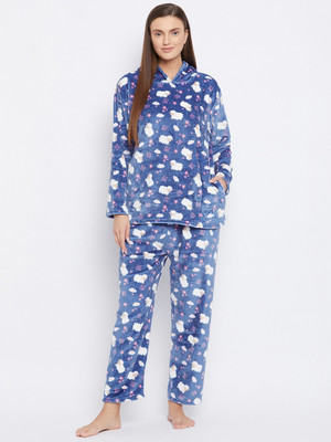 Camey Women Printed Blue Top & Pyjama Set
