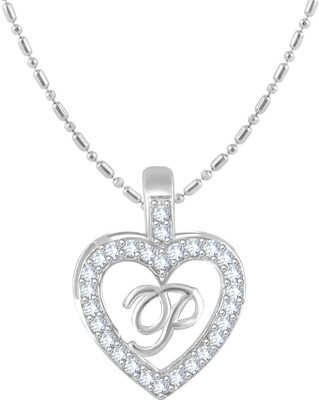 VIGHNAHARTA 'P' Alphabet Pendant 'P' Letter Pendant 'P' initial Pendant Rhodium Cubic Zirconia Alloy