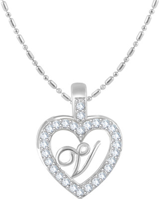 VIGHNAHARTA 'V' Alphabet Pendant 'V' Letter Pendant 'V' initial Pendant Rhodium Cubic Zirconia Alloy