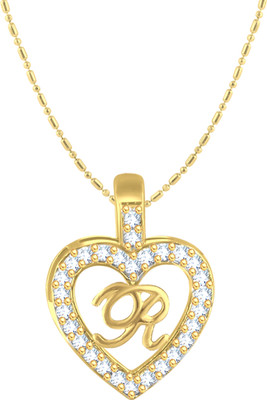 VIGHNAHARTA 'R' Alphabet Pendant 'R' Letter Pendant 'R' initial Pendant Gold-plated Cubic Zirconia Alloy