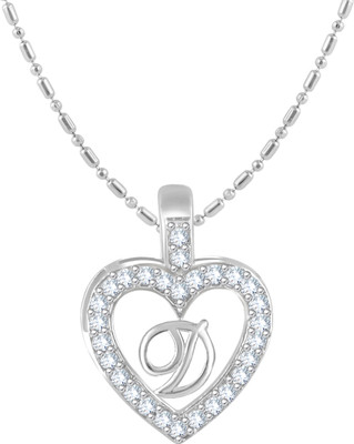 VIGHNAHARTA 'D' Alphabet Pendant 'D' Letter Pendant 'D' initial Pendant Rhodium Cubic Zirconia Alloy
