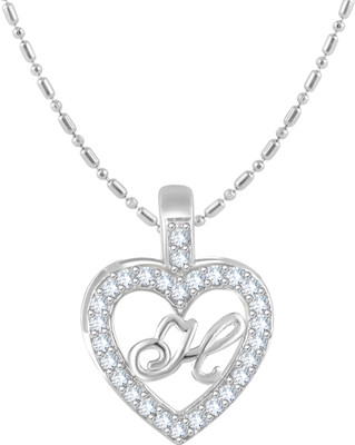 VIGHNAHARTA 'H' Alphabet Pendant 'H' Letter Pendant 'H' initial Pendant Rhodium Cubic Zirconia Alloy
