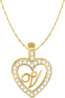 VIGHNAHARTA 'V' Alphabet Pendant 'V' Letter Pendant 'V' initial Pendant Gold-plated Cubic Zirconia Alloy