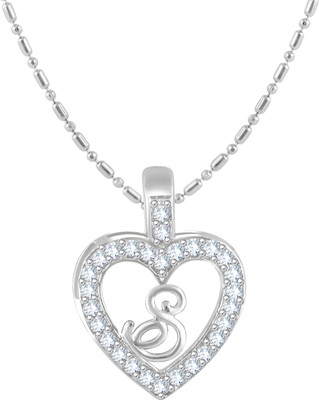VIGHNAHARTA 'S' Alphabet Pendant 'S' Letter Pendant 'S' initial Pendant Rhodium Cubic Zirconia Alloy