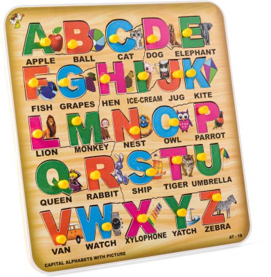 FUNTEEN English Capital Alphabets With Images Wooden Puzzle(26 Pieces)