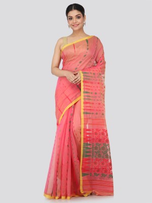 PinkLoom Woven Jamdani Handloom Pure Cotton Saree(Red)