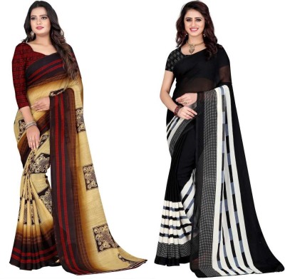 Leelavati Printed Daily Wear Georgette Saree(Pack of 2, Black, Beige)