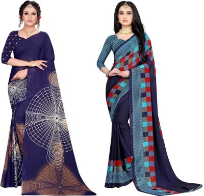 Leelavati Printed Daily Wear Georgette Saree(Pack of 2, Dark Blue, Blue)