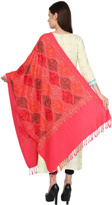 WEAVER VILLA Wool Embroidered Women Shawl(Red, Pink)