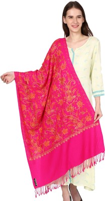 WEAVERS VILLA Acrylic, Wool Embroidered Women Shawl(Pink)