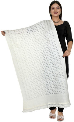 SCHp Wool Woven Women Shawl(White)