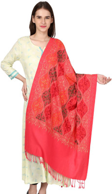 WEAVER VILLAS Acrylic, Wool Embroidered Women Shawl(Red)