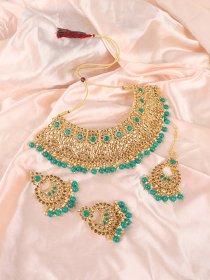 piah fashion Brass Gold-plated Green, Gold Jewellery Set(Pack of 1)