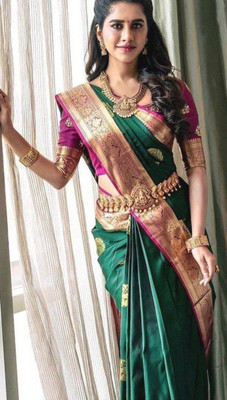 Miren Woven Banarasi Cotton Silk Saree(Green)