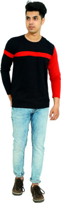 FARICON Colorblock Men Round Neck Red, Black T-Shirt