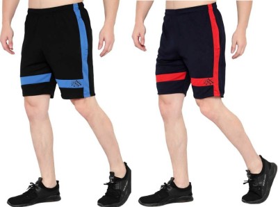 Zonecart Dyed/Washed Men Black, Dark Blue Sports Shorts