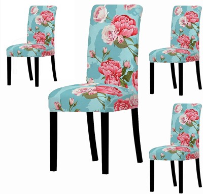 HOUSE OF QUIRK Polyester Floral Chair Cover(Blue Pack of 4)