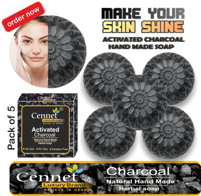 CENNET Deep Cleaning & Exfoliating Charcoal Soap For Men & Women , Skin Whitening & Remove Pimples , Acne , Blackheads , Face & Body Activated charcoal Soap(5 x 100 g)