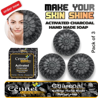 CENNET Deep Cleaning & Exfoliating Charcoal Soap For Men & Women , Skin Whitening & Remove Pimples , Acne , Blackheads , Face & Body Activated charcoal Soap(3 x 100 g)