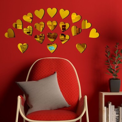 LOOK DECOR 60 cm 20 Hearts Golden acrylic mirror wall sticker-B2BLD391 Self Adhesive Sticker(Pack of 20)