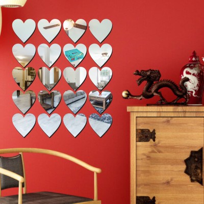 LOOK DECOR 60 cm 20 Heart Silver acrylic mirror wall sticker-LD382 Self Adhesive Sticker(Pack of 20)