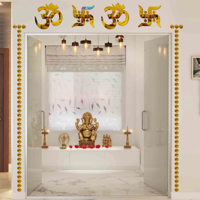 YIQZNK 50 cm 2 Om 2 Swastik 80 Dot Golden wall mirrors|acrylic stickers|mirrors.159 Self Adhesive Sticker(Pack of 1)