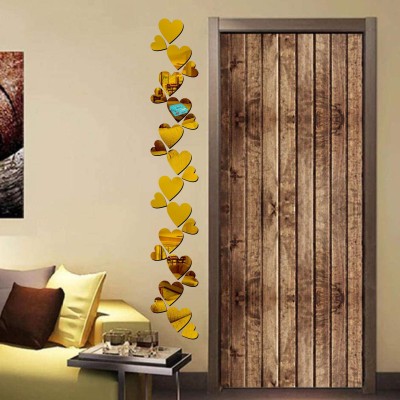 TrendyKArt 40 cm 12 L. 12S. Heart Golden wall mirrors|acrylic stickers|mirrors.739 Self Adhesive Sticker(Pack of 1)