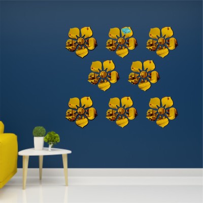 LOOK DECOR 60 cm 8 Flowers Golden acrylic mirror wall sticker-LD329 Self Adhesive Sticker(Pack of 8)