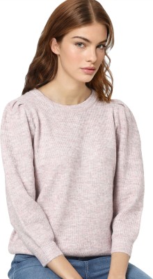 ONLY Solid Round Neck Casual Women Pink Sweater